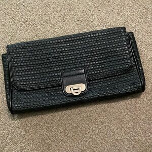 French Connection black woven clutch